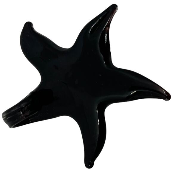 Black Murano-Style Glass Starfish Pendant | Handblown Art Glass Beach Statement - Picture 5 of 7